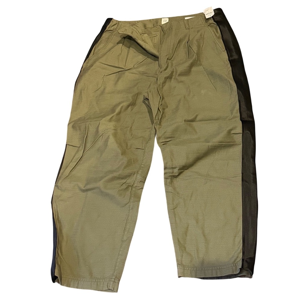 Gap Novelty Satin Stripe Desert Cactus Pants Olive Green Black Size 10 NEW